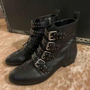 Silver Studded Buckle Boots